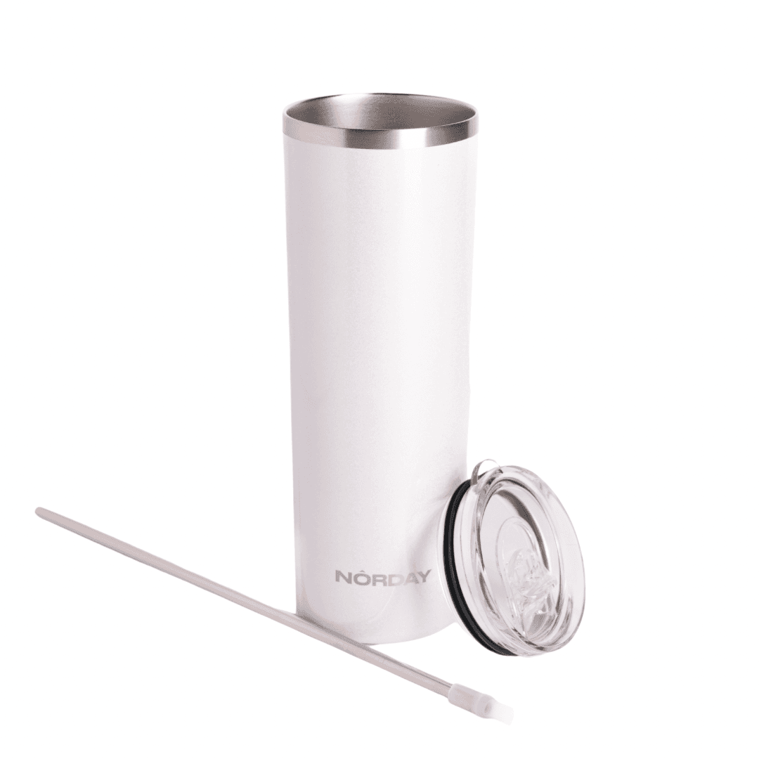 Skinny 22 oz White Glitter